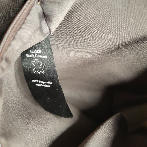 Aigner purse dark brown cloth nylon leather tote bag flap satchel travel‎ Munich - Picture 6 of 11